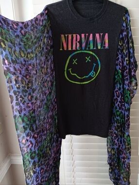 Upcycled Nirvana Black Band Tshirt Poncho